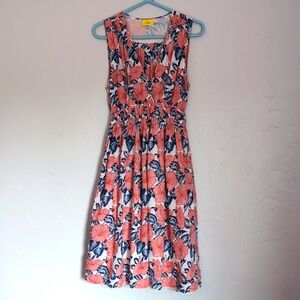 Roller Rabbit Coral & Navy Floral Midi Dress